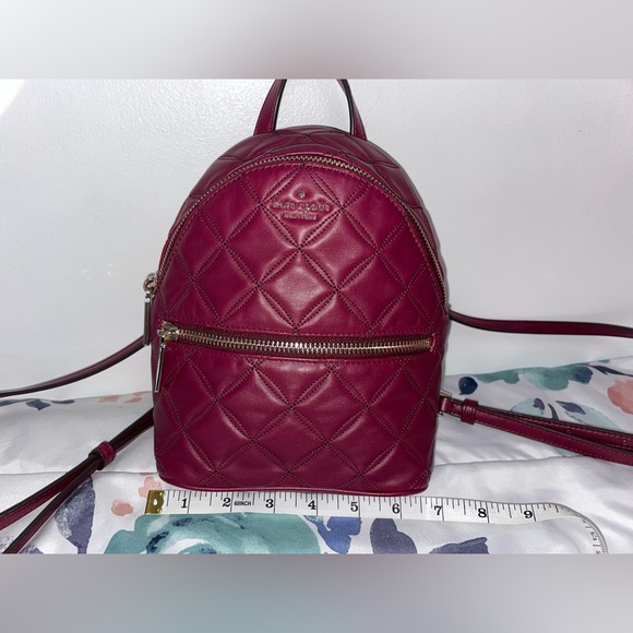 ♠️Kate Spade Natalia Mini Convertible Backpack Cherry Wood Crossbody Quilted - Picture 2 of 15